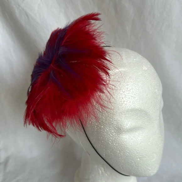 Red and purple feather fascinator - Picture 2 of 4